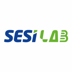 Logotipo SESI Lab em azul e Verde.