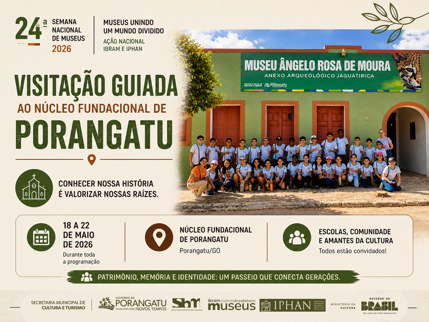 Exploradores do Tempo em Porangatu! Já imaginou caminhar pela história e tocar o passado? O Museu Ângelo Rosa de Moura (Anexo Jaguatirica) convida a Escola Adventista para uma jornada incrível! Nossa expedição começa na Igreja N. Sra. da Piedade, passa pelas histórias da Biblioteca Ana Braga e chega ao misterioso Poço do Milagre. O que será que as águas e as paredes do Casarão (nosso acervo municipal) têm para nos contar? Para fechar, vamos sentir a energia da Rua Direita em uma caminhada inesquecível. Preparem os olhos e o coração: o patrimônio da nossa cidade vai ganhar vida!
