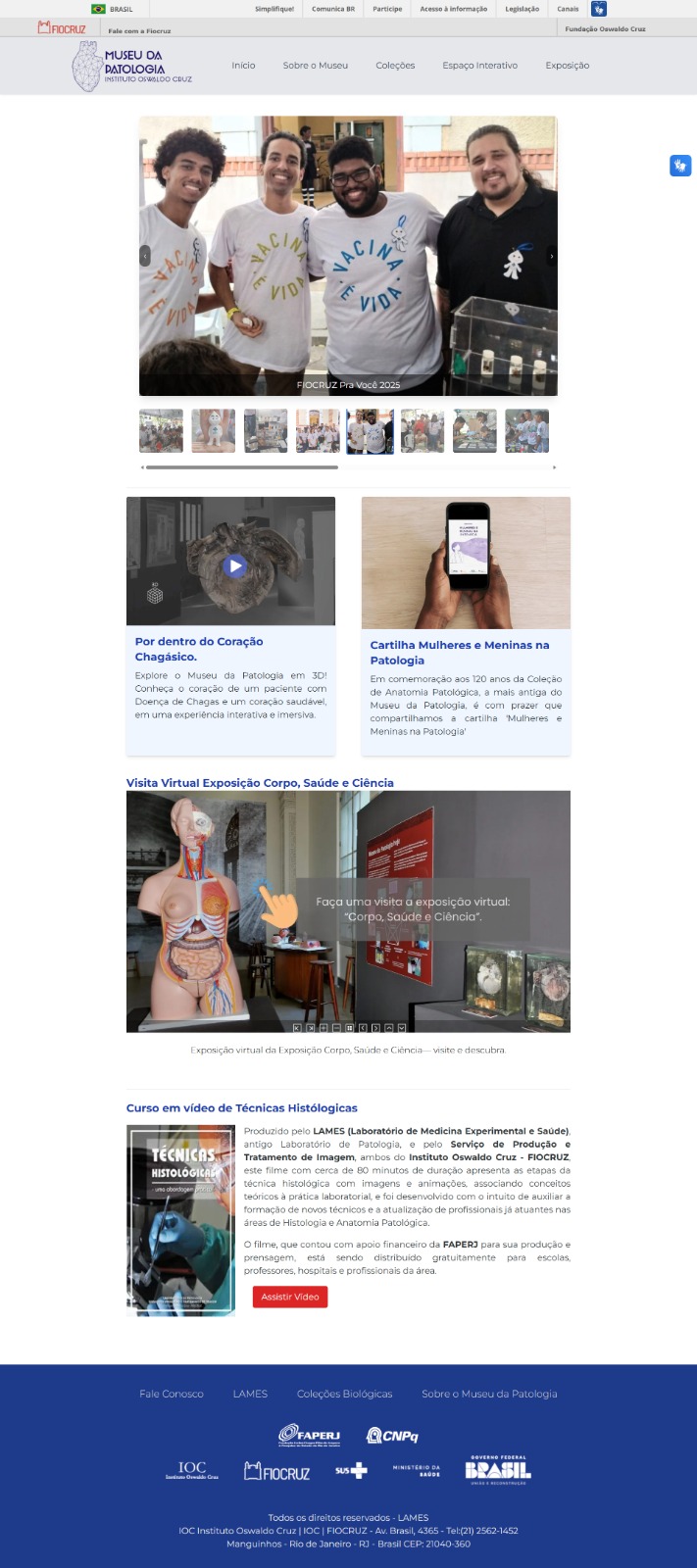 Como parte da 24ª Semana Nacional de Museus, o Museu da Patologia do Instituto Oswaldo Cruz lança vídeos acessíveis da exposição virtual Corpo, saúde e ciência, agora disponíveis com tradução em Libras e audiodescrição. A iniciativa amplia o acesso ao patrimônio científico e cultural, reafirmando o compromisso com inclusão, democratização do conhecimento e direito à memória. Os vídeos abordam a história da patologia, das coleções científicas do museu e da saúde pública no contexto de combate a doenças tropicais, promovendo uma experiência mais acessível, plural e inclusiva. A acessibilização dos vídeos foi financiada pelo CNPq.