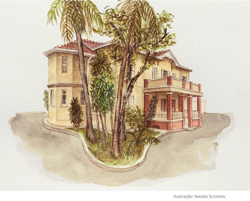 Ilustração da casa da Chácara Lane, do Museu da Cidade de São Paulo