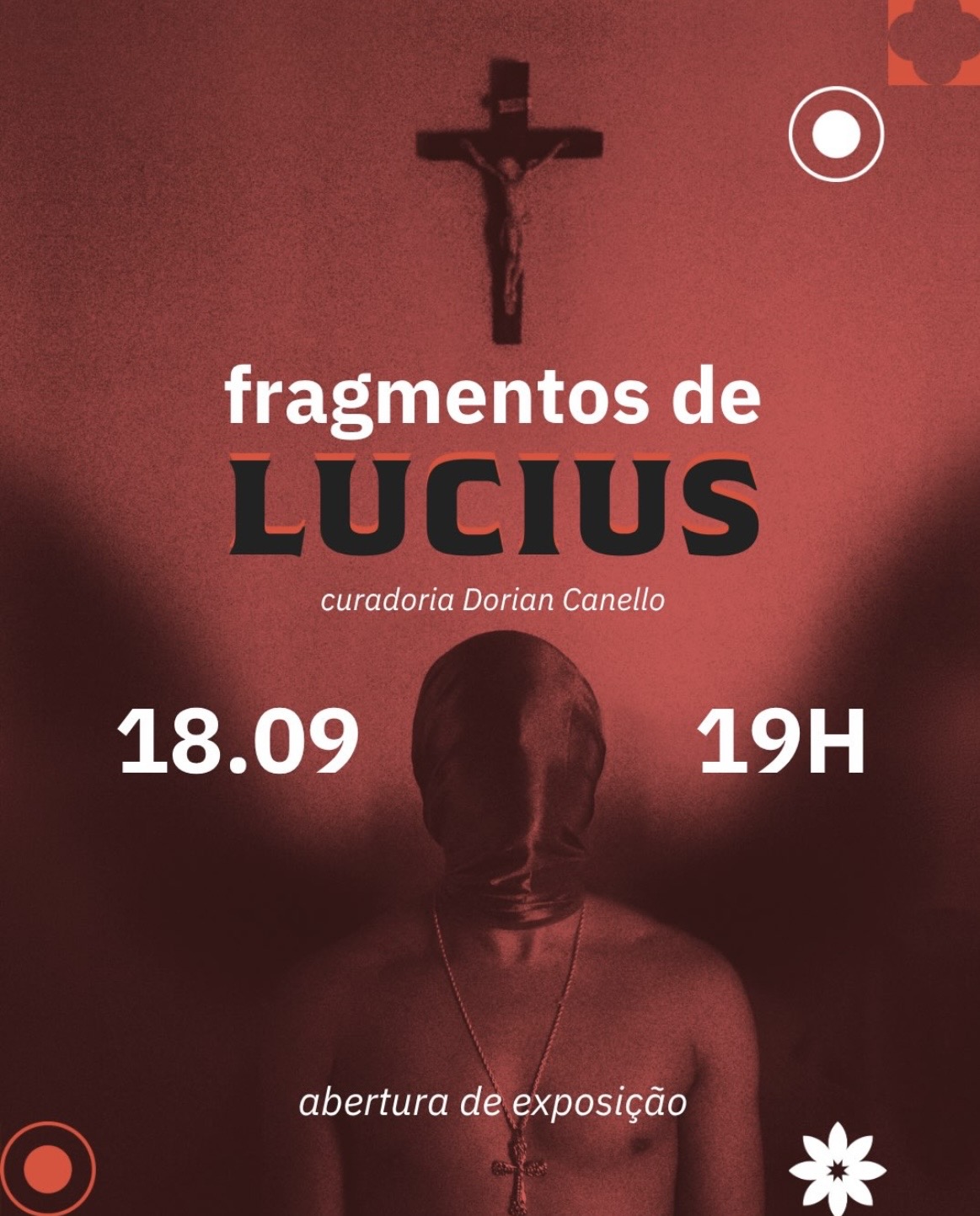 Card em fundo vermelho de divulgação da exposição