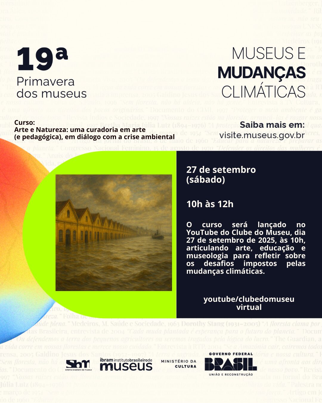 Uma pintura a óleo retrata o Cais Mauá, em Porto Alegre, totalmente tomado pela enchente. Os armazéns históricos de paredes amarelas e telhados vermelhos aparecem alinhados e parcialmente submersos pela água barrenta. O nível da enchente cobre boa parte das portas e janelas. Ao fundo, um céu carregado de nuvens cinzentas reforça o clima dramático. À direita, um navio a vapor escuro surge distante, quase perdido na neblina, compondo um cenário de melancolia e força da natureza.